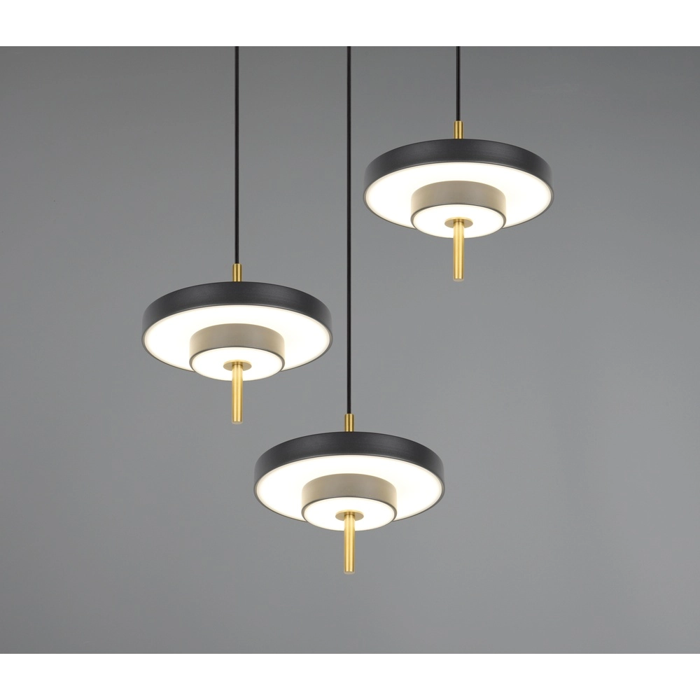 3-flammige Pendelleuchte Keaton Rundes Schwarz mit Gold Trio 4017807655247