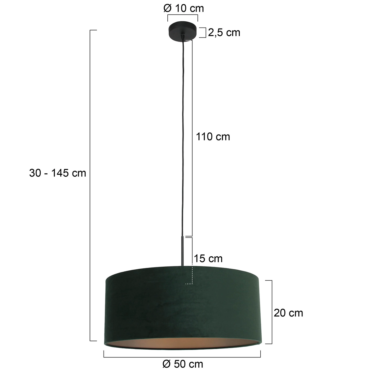 Hängelampe Sparkled 50 cm mit grünem Samtschirm Steinhauer 8712746146264