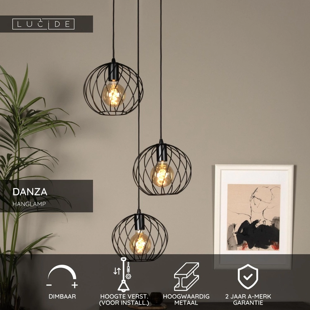 Pendellampe Danza Ø 50 cm schwarz Lucide 5411212211576