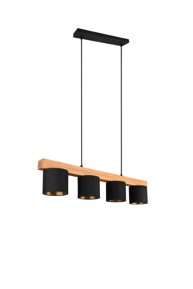Hängelampe Cameron 4-helles Schwarz mit Holzbraun Trio 4017807502923