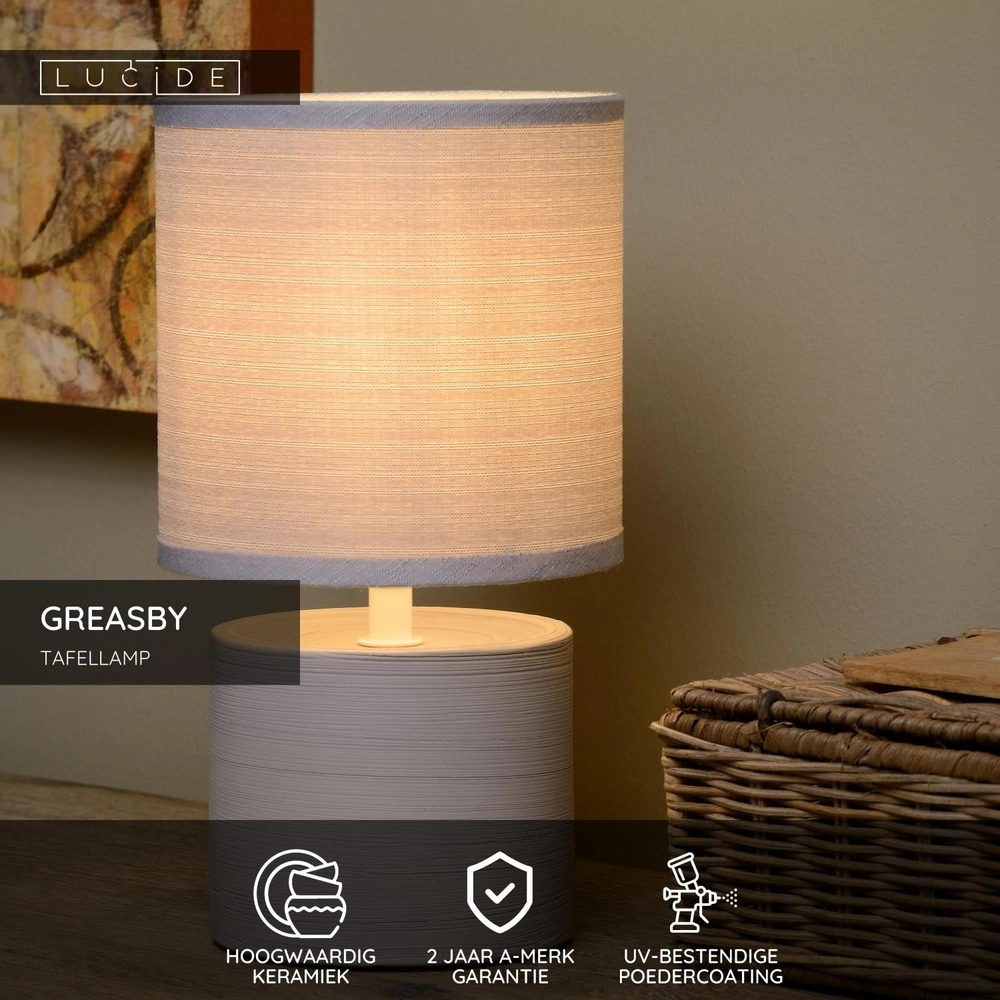 Graue Tischlampe Greasby Ø 14cm Lucide 5411212470102