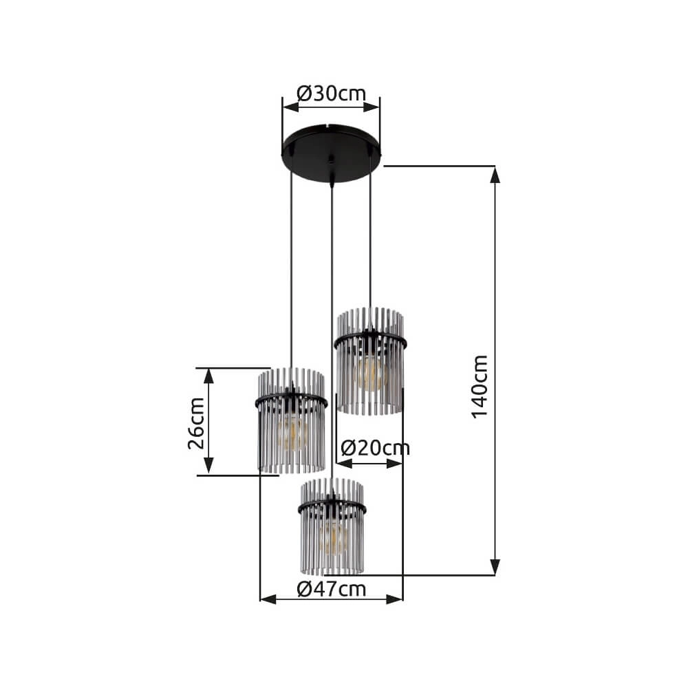 Schwarze Pendelleuchte Gorley mit Rauchglas rund Ø 47cm Globo 9007371448791