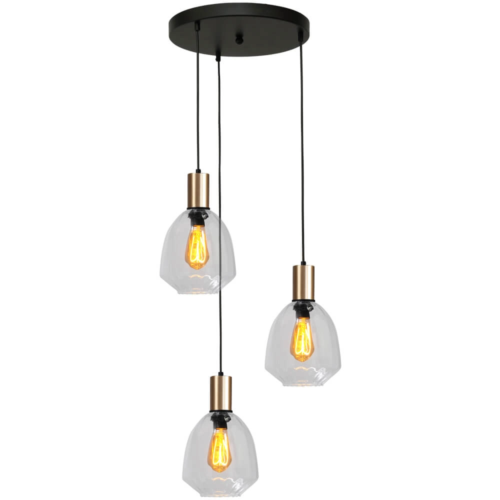 3-flammige Loft-Hängelampe - Gold - Porto mit klaren Nicolette-Gläsern Masterlight 8718121270883