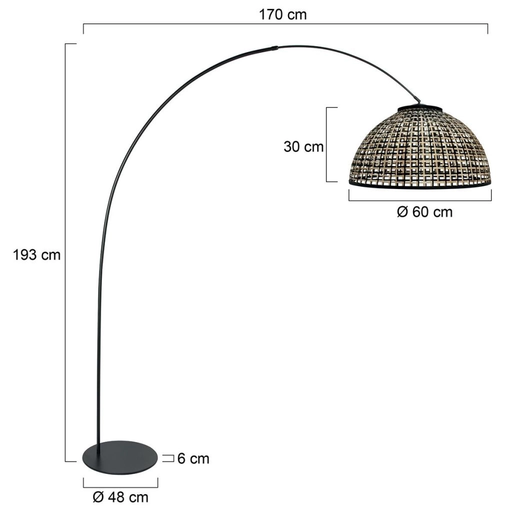 Schwarze Bogenlampe Curve mit Bambusschatten Ø60 cm Steinhauer 8712746183115