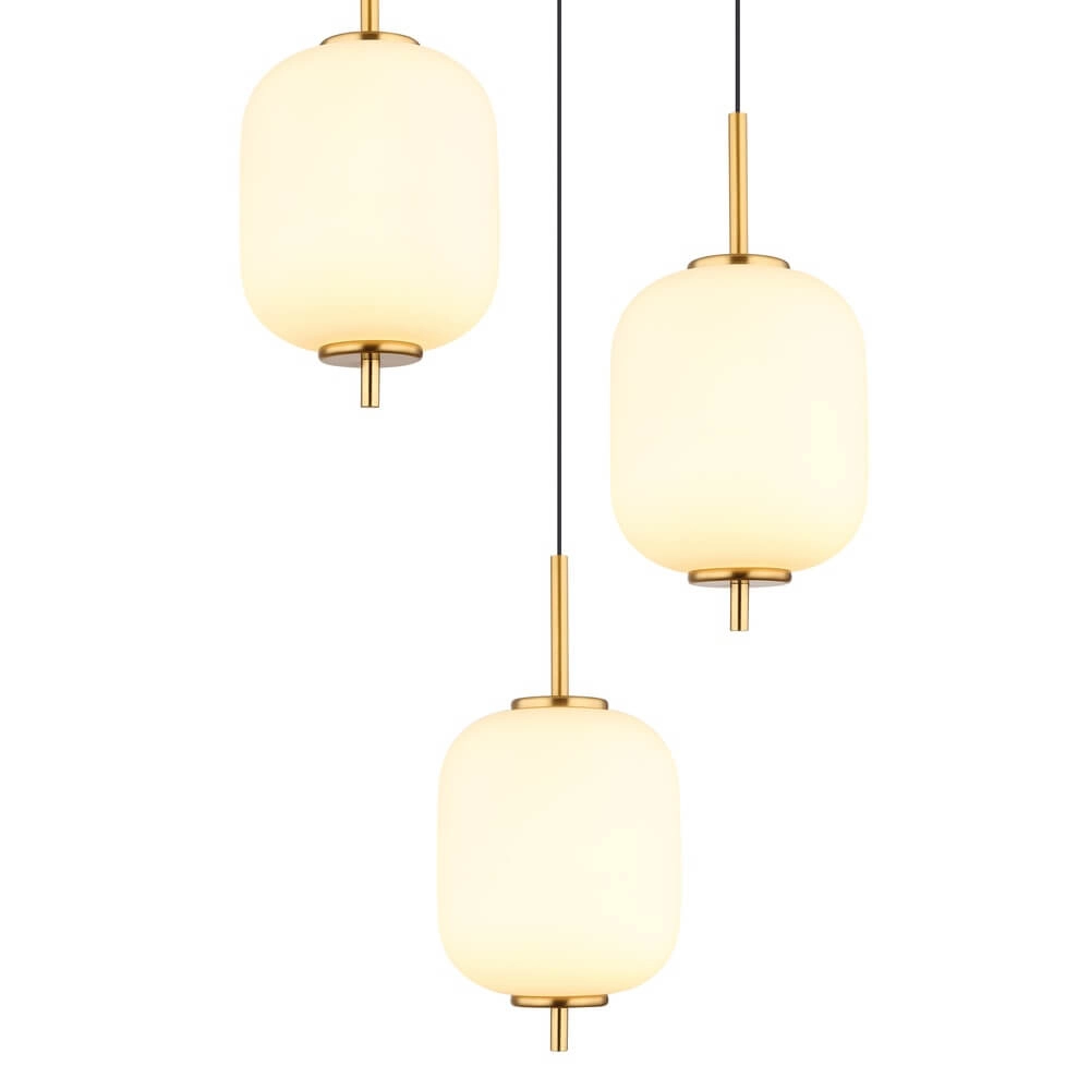 Goldene Pendelleuchte Ewald 3-flammiges Weißglas Ø 37,5cm Globo 9007371446582