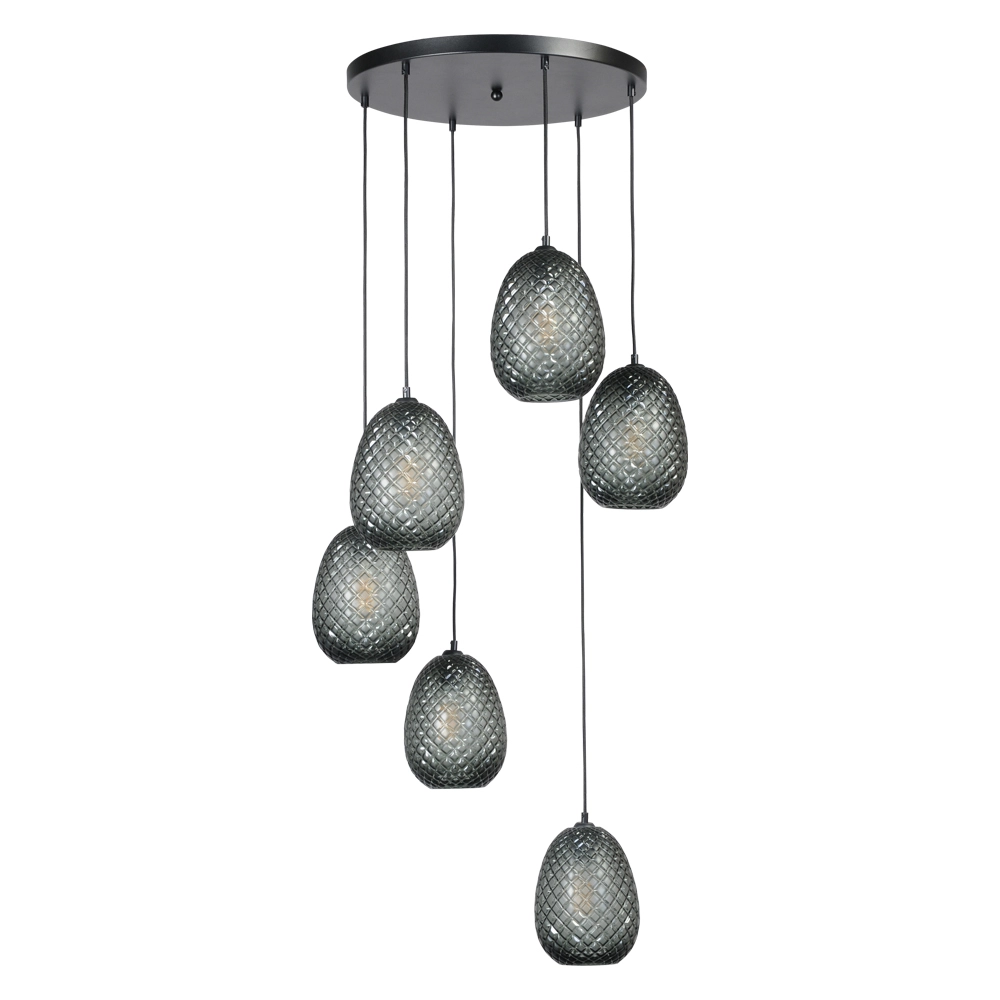Schwarze Hängelampe Pineapple 6-flammig mit Rauchglas Masterlight 8718121209920