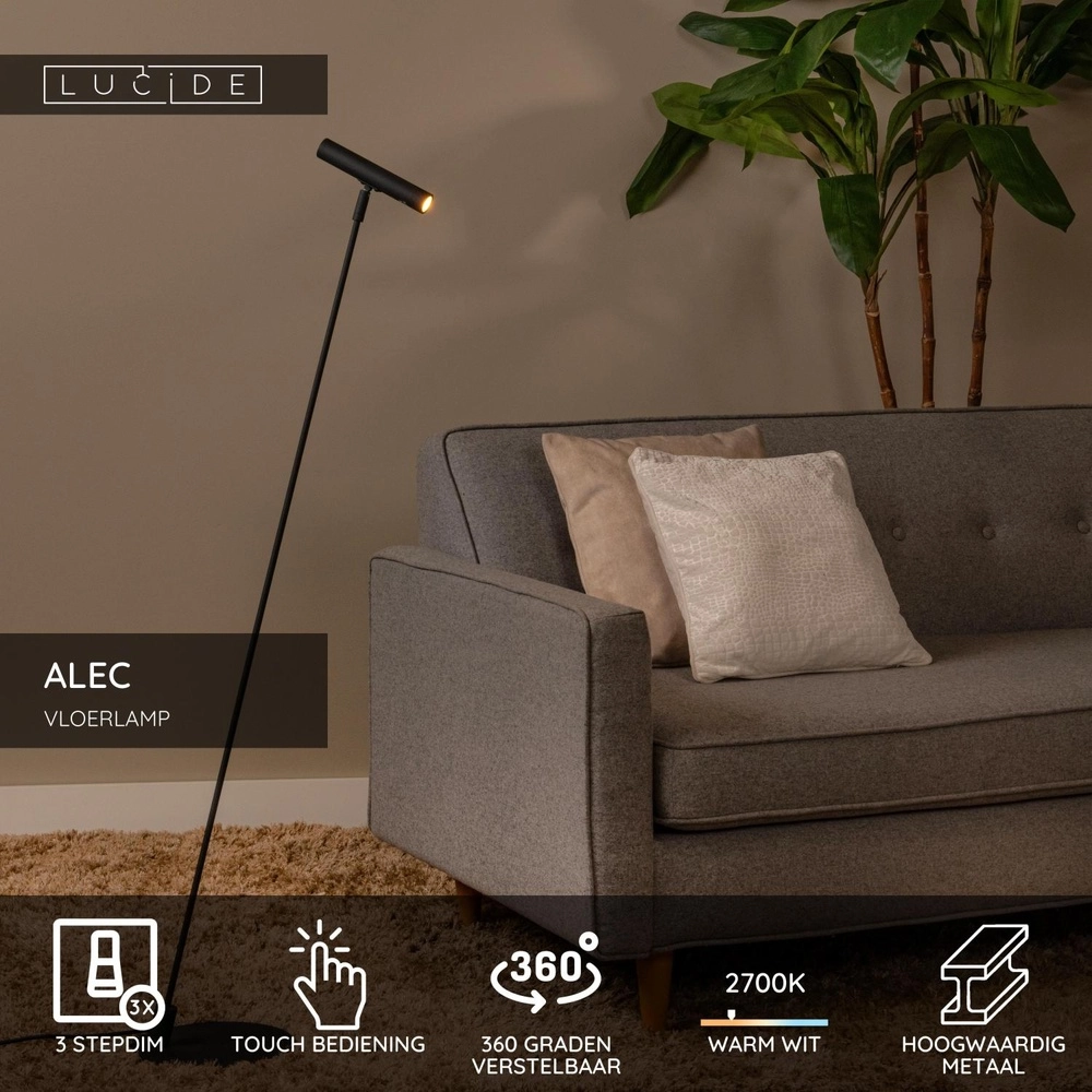 Stehlampe Alec Design Schwarz Lucide 5411212031976
