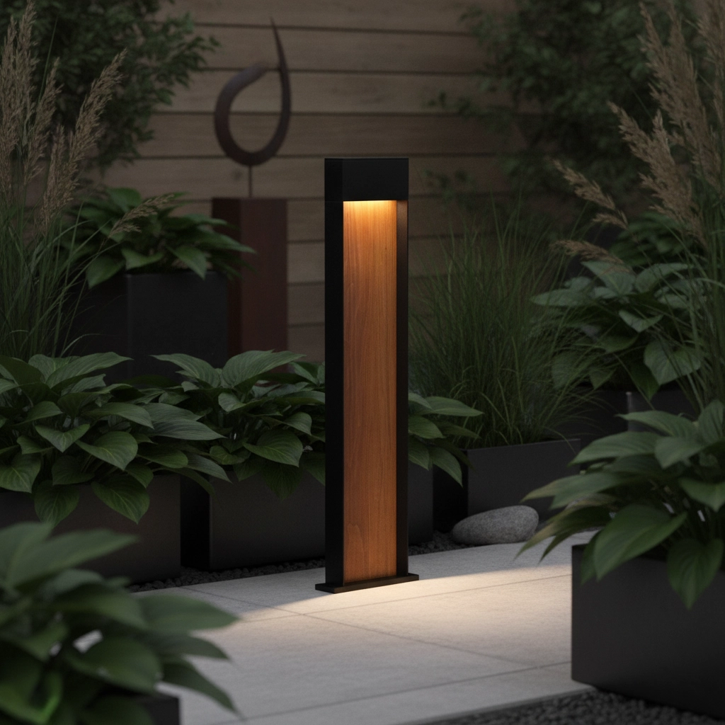 Design-Gartenlampe Noray Schwarz mit Holz 78cm - 3000K