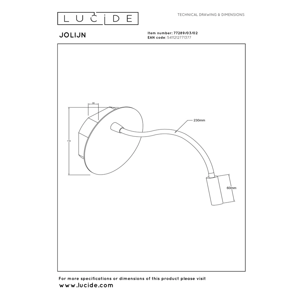 Wiederaufladbare Wandlampe Jolijn Nachttischlampe Gold Lucide 5411212771377