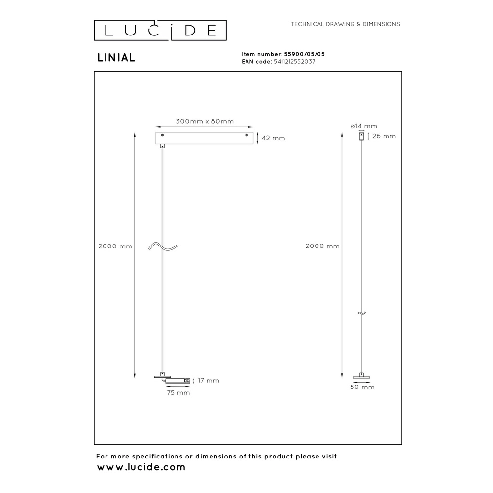Aufhängung, bodenmontierter Treiber 1-Phase Linial Champagner Premium by Lucide 5411212552037