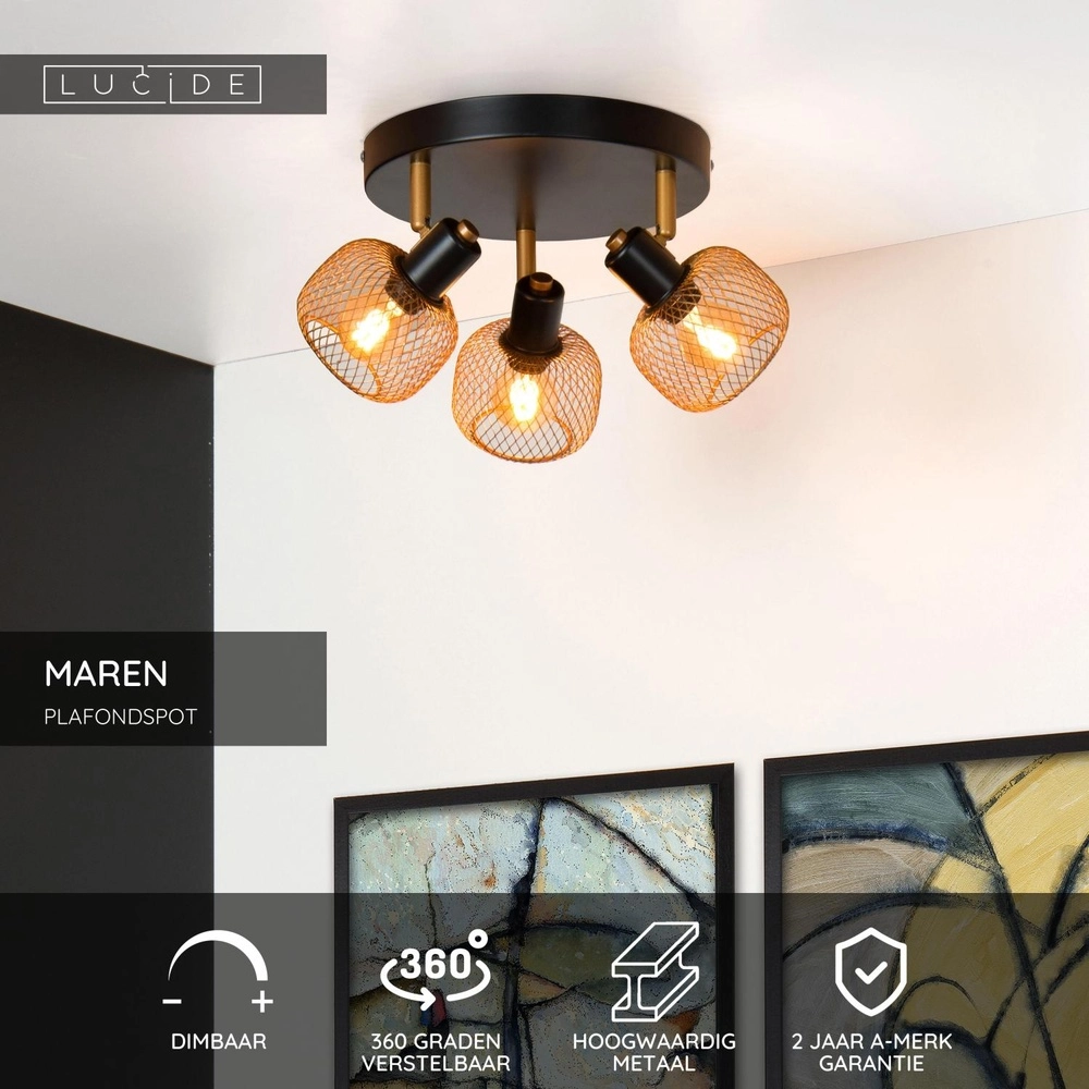 Deckenlicht Maren 3-Licht Gold Lucide 5411212771124