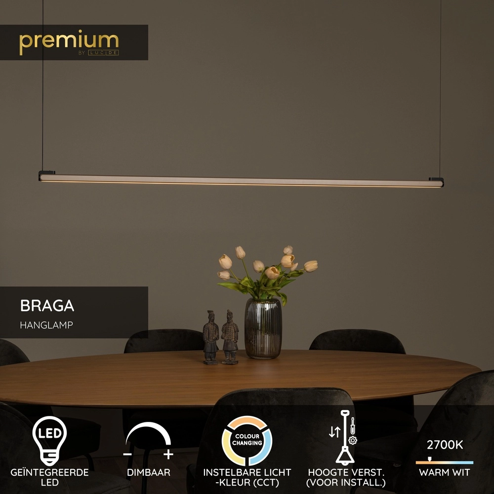 Elegante LED-Pendelleuchte Braga 150 cm – Champagner Premium by Lucide 5411212234445
