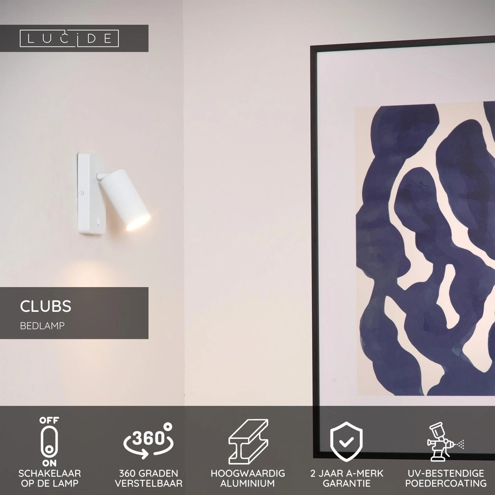 Nachttischlampe Clubs Weiß mit Schalter Lucide 5411212093417