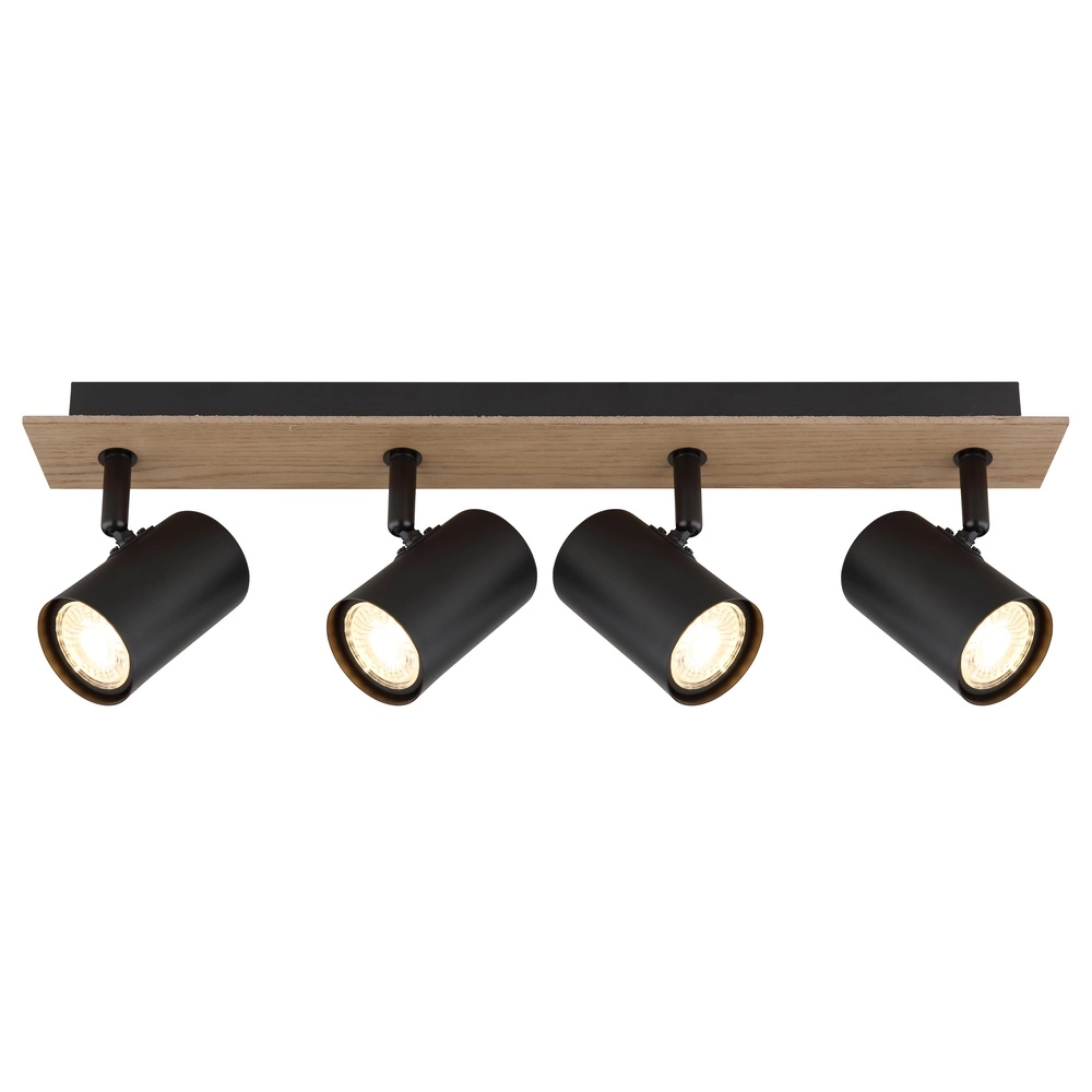 Deckenlampe Linca 4-hell schwarz mit Holz Globo 9007371458943