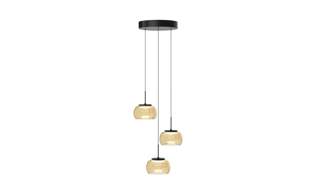 3-flammige Pendelleuchte Bounto Schwarzes rundes Braunglas