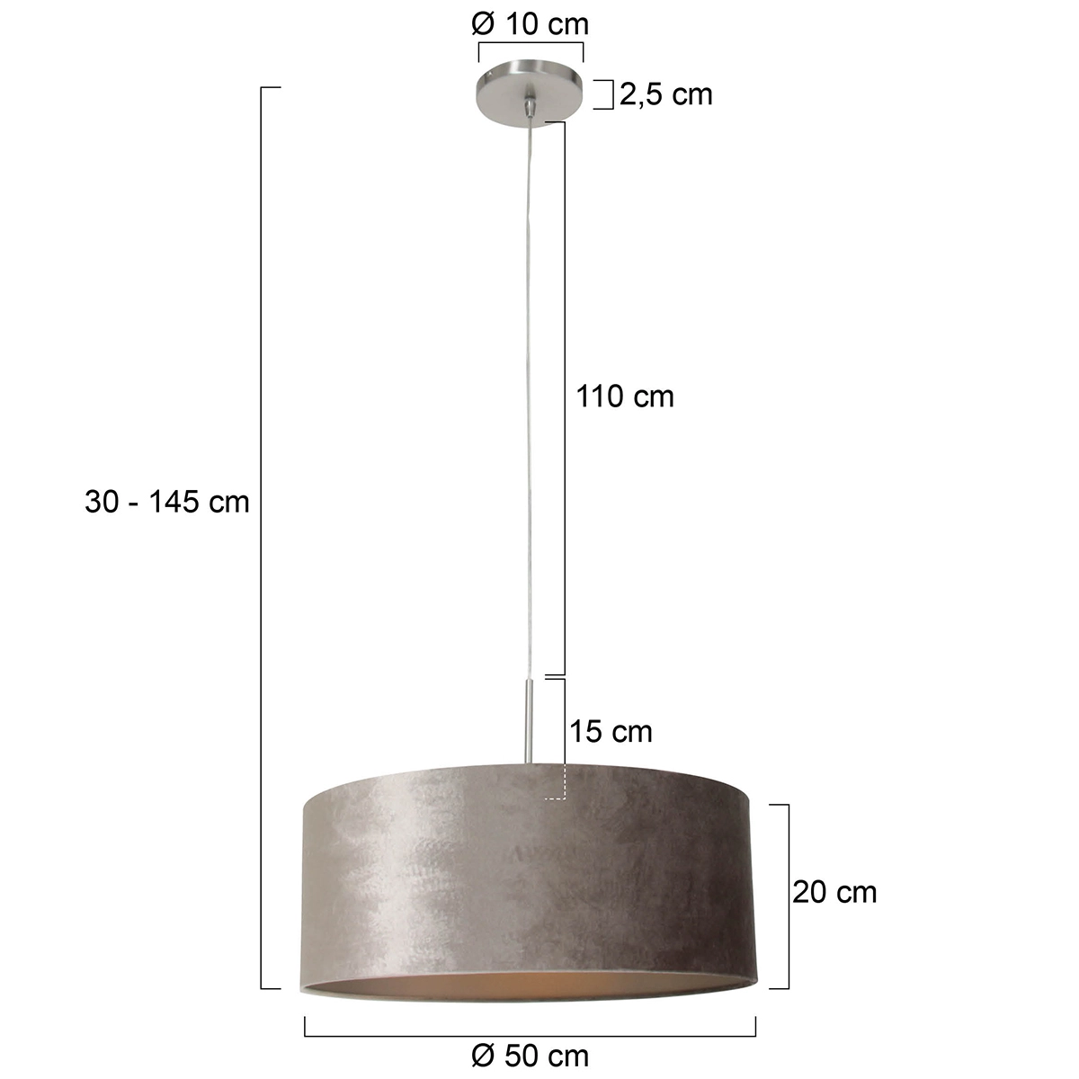 Hängelampe Sparkled 50 cm grau mit taupefarbenem Samt Steinhauer 8712746146196
