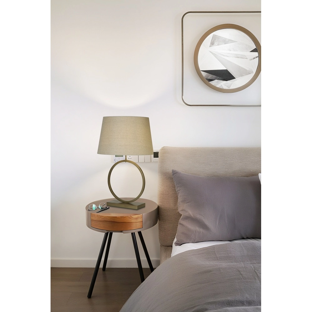 Tischlampe Elegant Bronze mit cremefarbener Kappe Searchlight 5053423305851