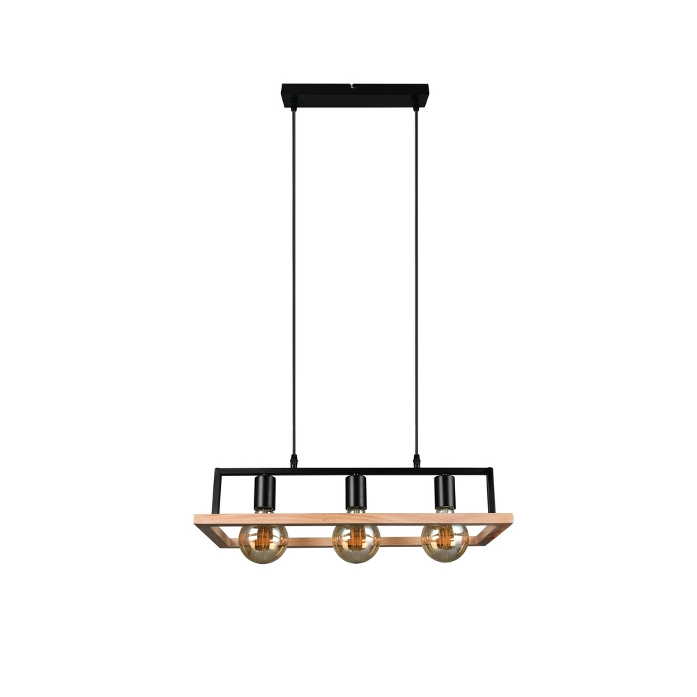 Design-Pendellampe Bano Schwarz mit Holz Trio 4017807673364