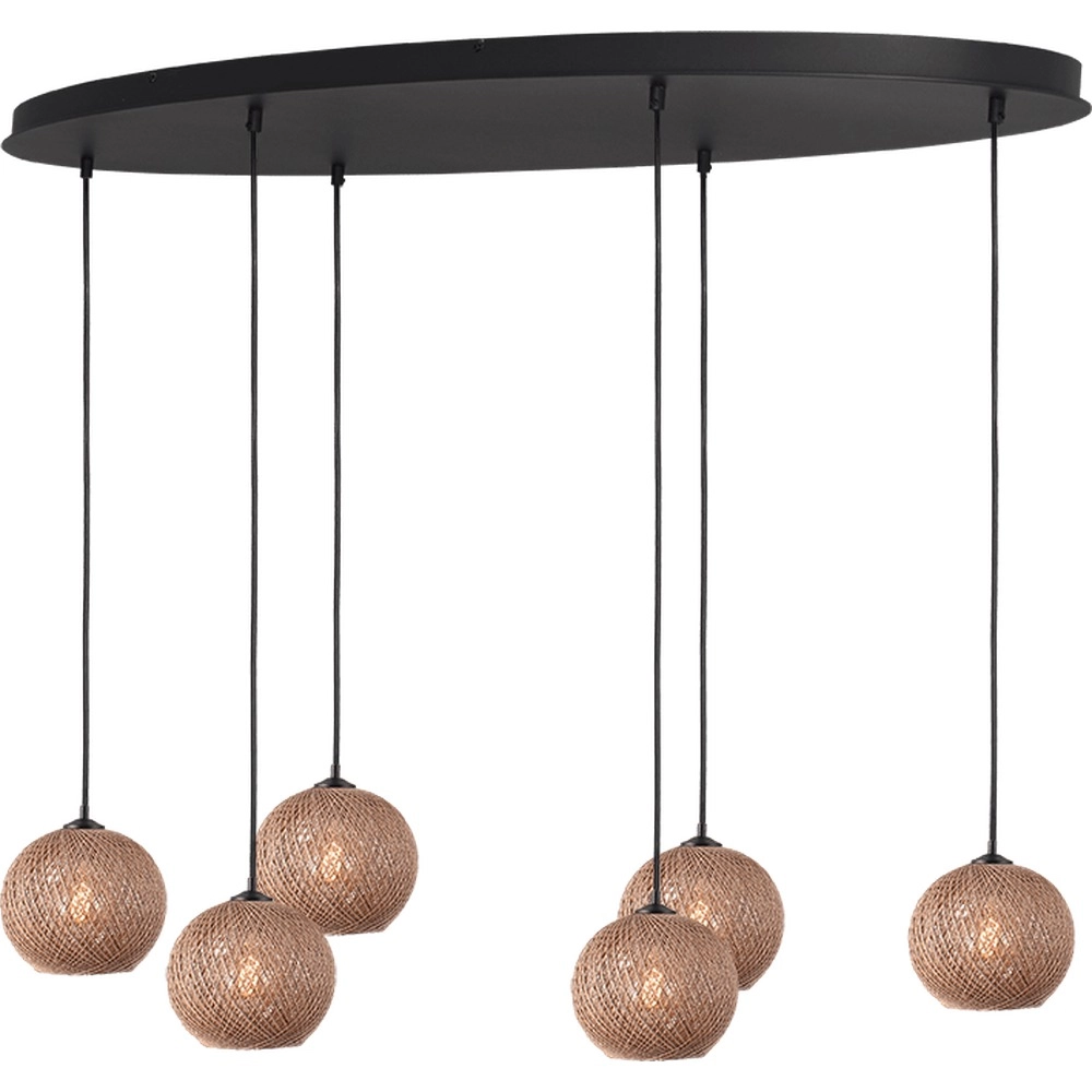 6-Licht Pendellampe Corda ovales Rattan Ø 20 cm