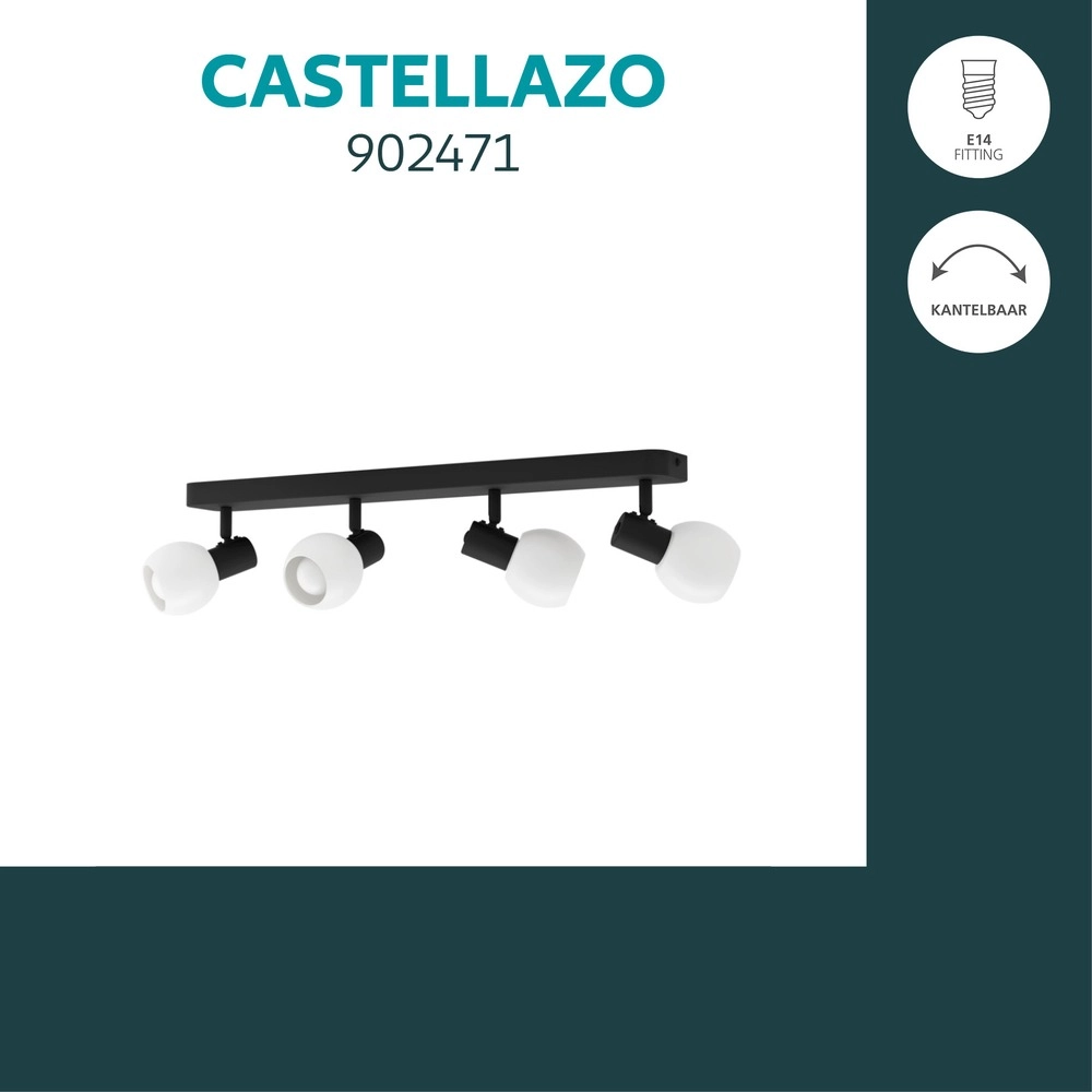 Deckenlampe Castellazo 4-Licht Schwarz mit weißem Glas
