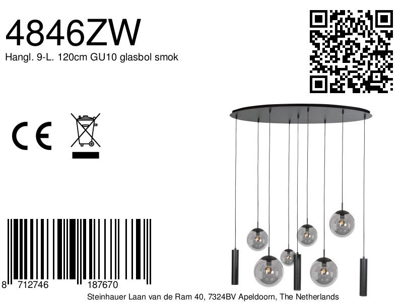 Design-Pendellampe Bollique 9-Licht Schwarz Steinhauer 8712746187670