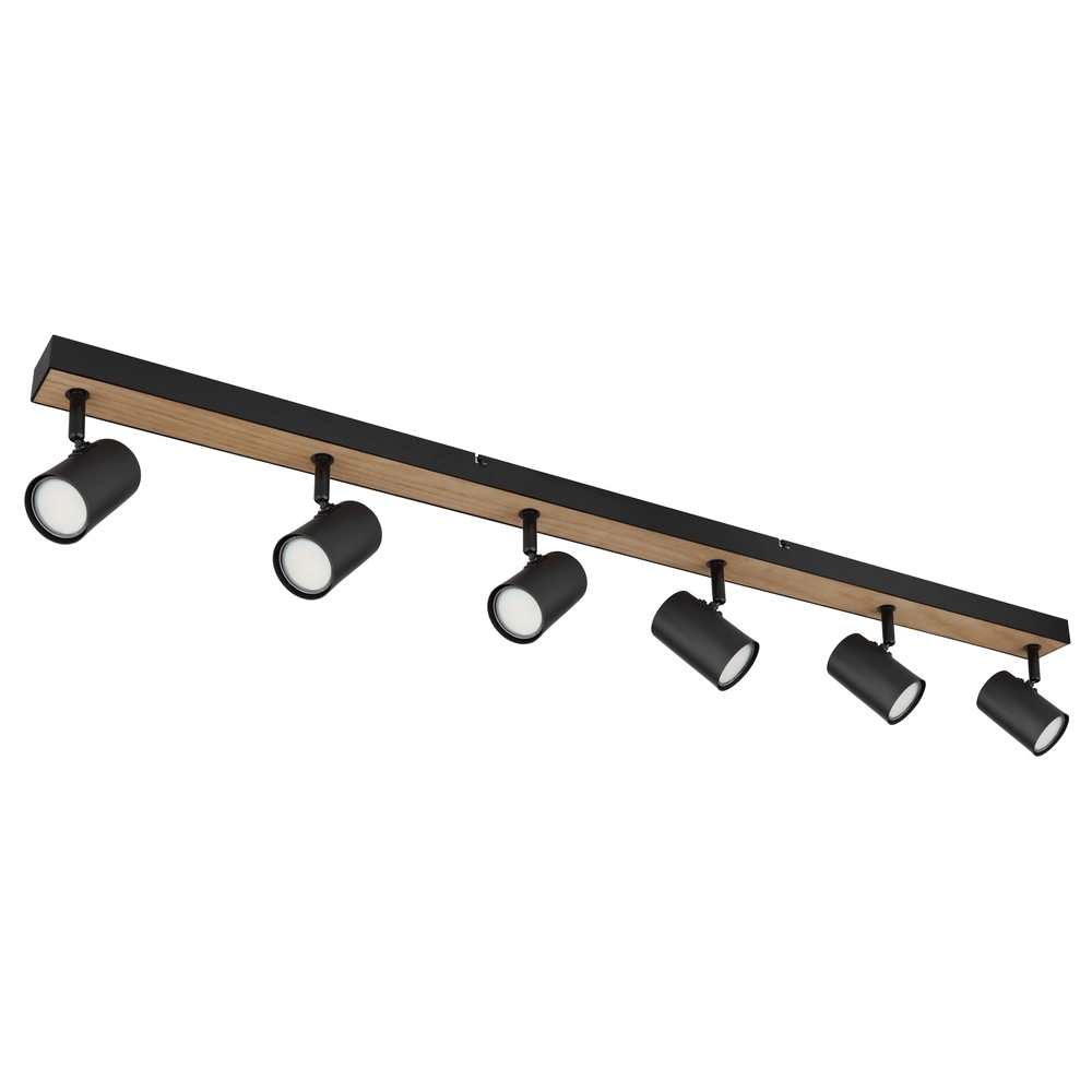 Deckenlampe 6-Licht Robby Schwarz mit Holz Globo 9007371432141