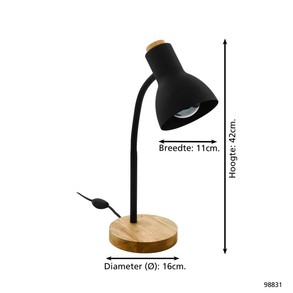 Ländliche Schreibtischlampe Veradal schwarz mit Holz Eglo 9002759988319