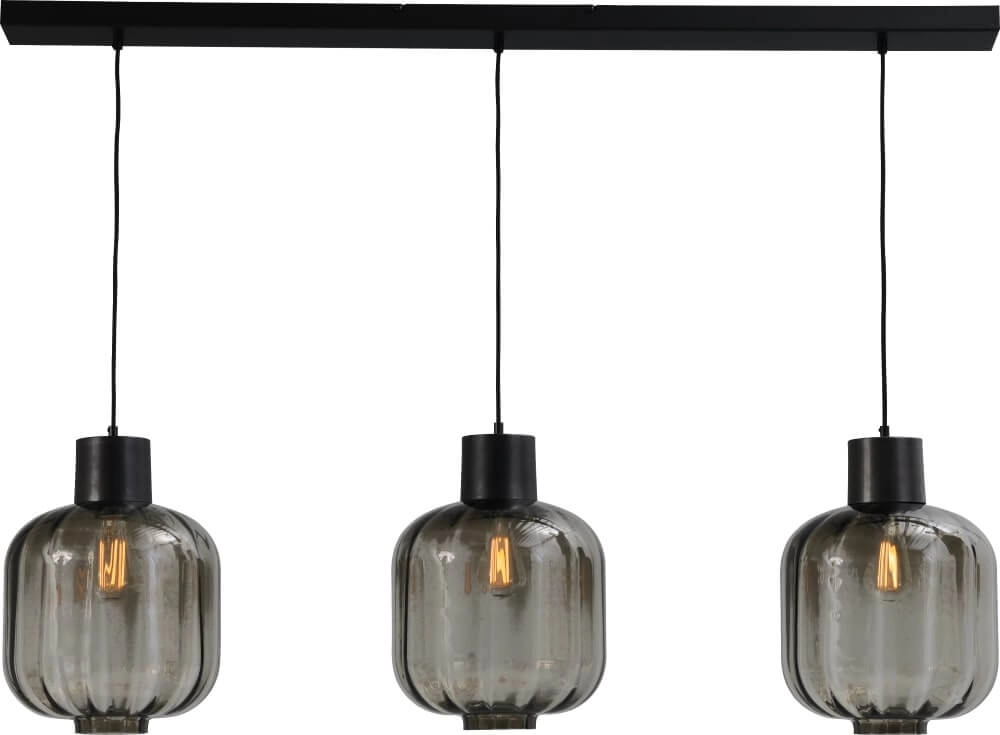 Hängeleuchte für Esszimmer Lett lll 28 3 Lichtschwarz mit Rauchglas