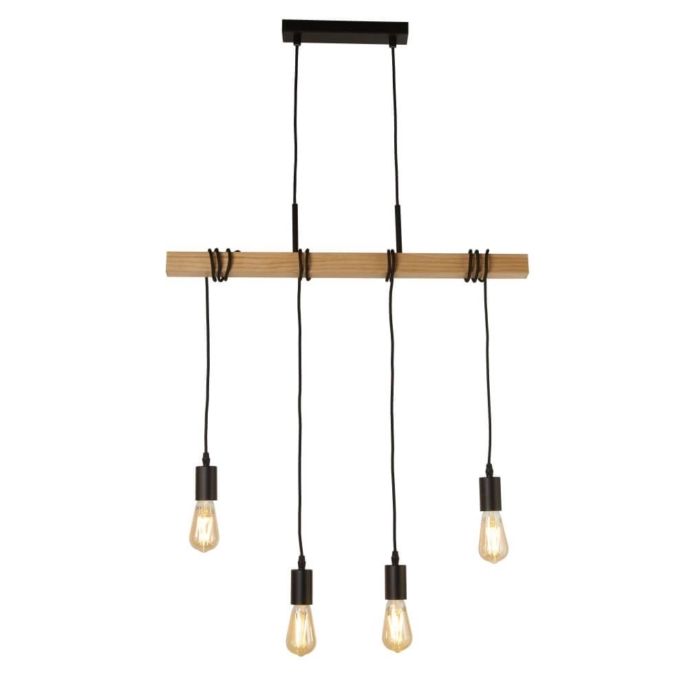 Hängelampe mit 4 Leuchten Woody mit Holz
