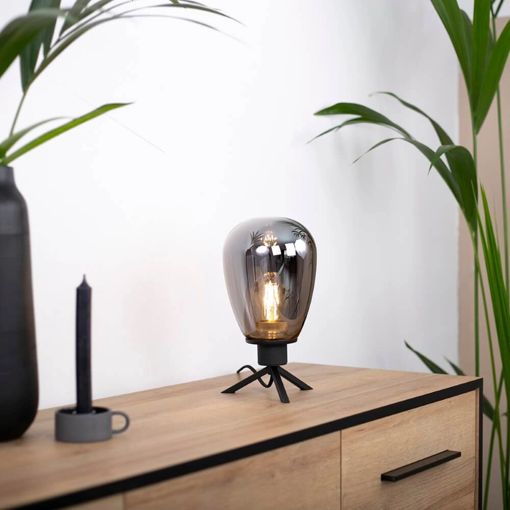 Glastischlampe Reflexion 15 cm schwarz mit Rauchglas Steinhauer 8712746132618