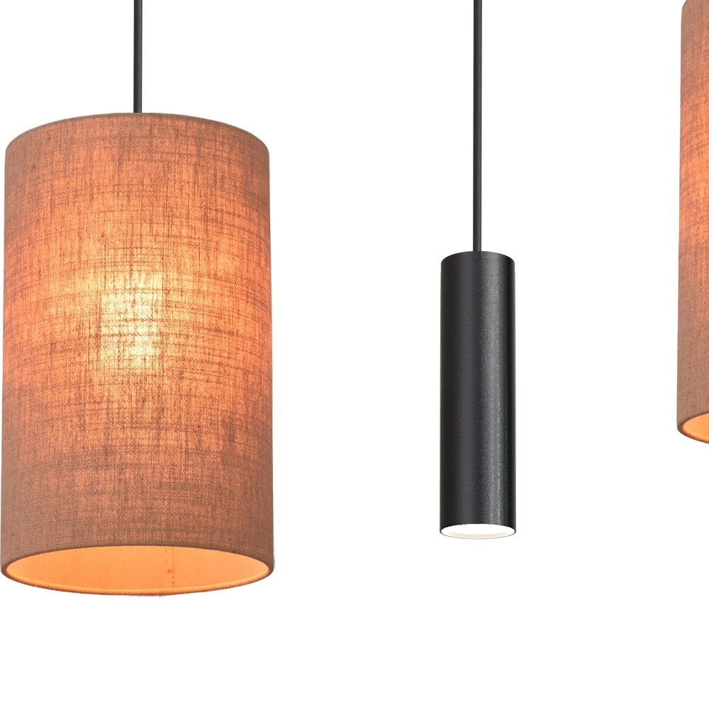 6-Licht Pendellampe Lisbourg Schwarz mit beigefarbener Kapuze Masterlight