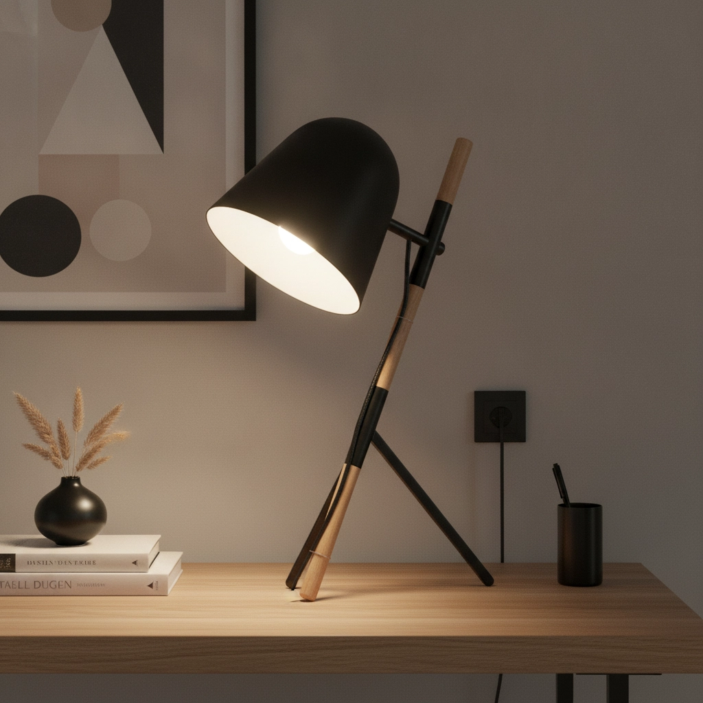 Land Tischlampe Sensa Stativ schwarz mit Holz