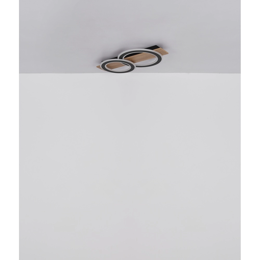 Design-Deckenlampe Jayden Schwarz mit Holz 3 Ringe Globo 9007371468409