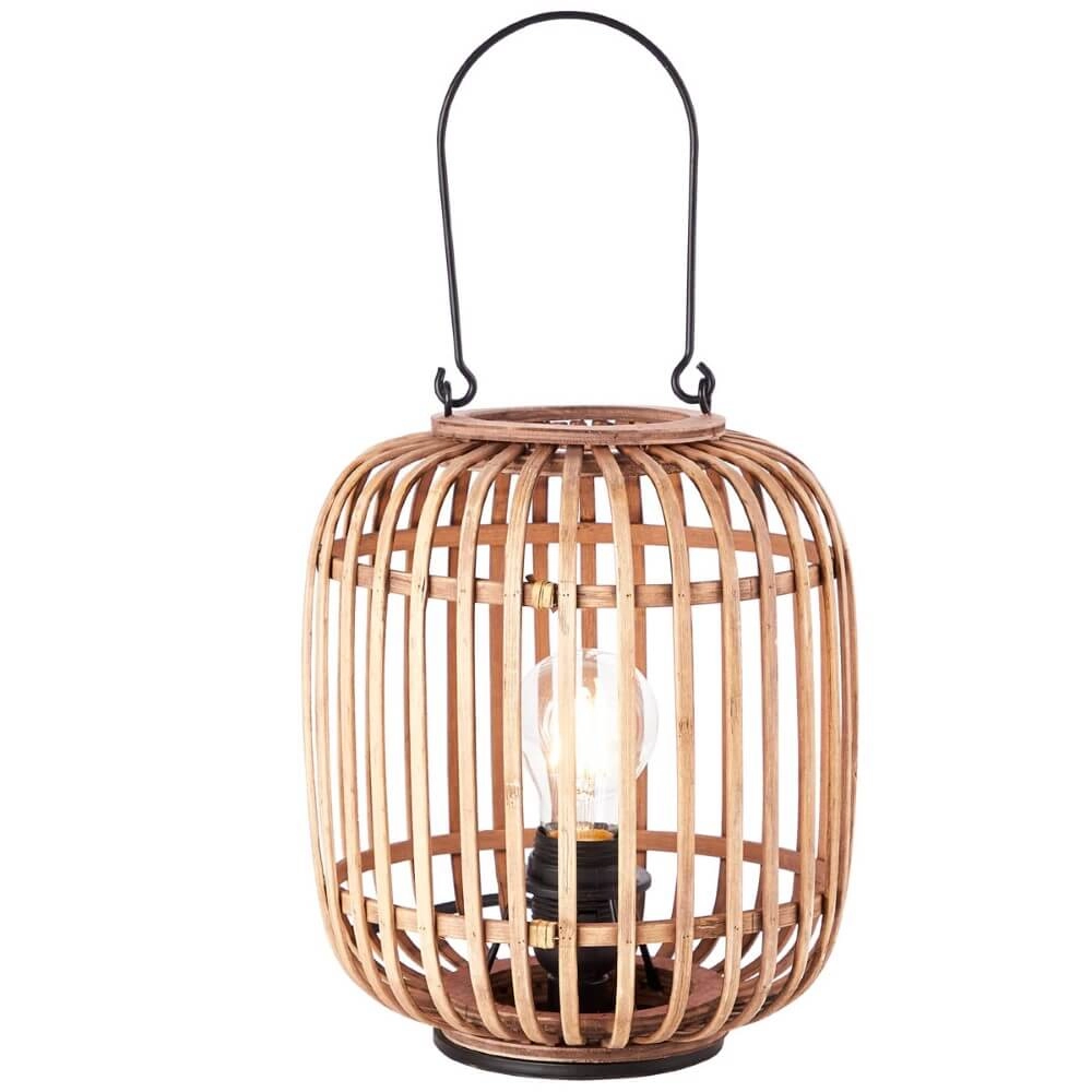 Ländliche Tischlampe Woodrow Holzbraun mit schwarzem Holz Brilliant 4004353357428