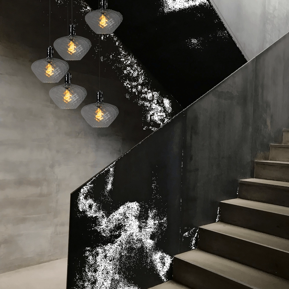 5-flammige Loft-Hängelampe - Schwarz - Porto mit klaren Blossom-Gläsern Masterlight 8718121271071
