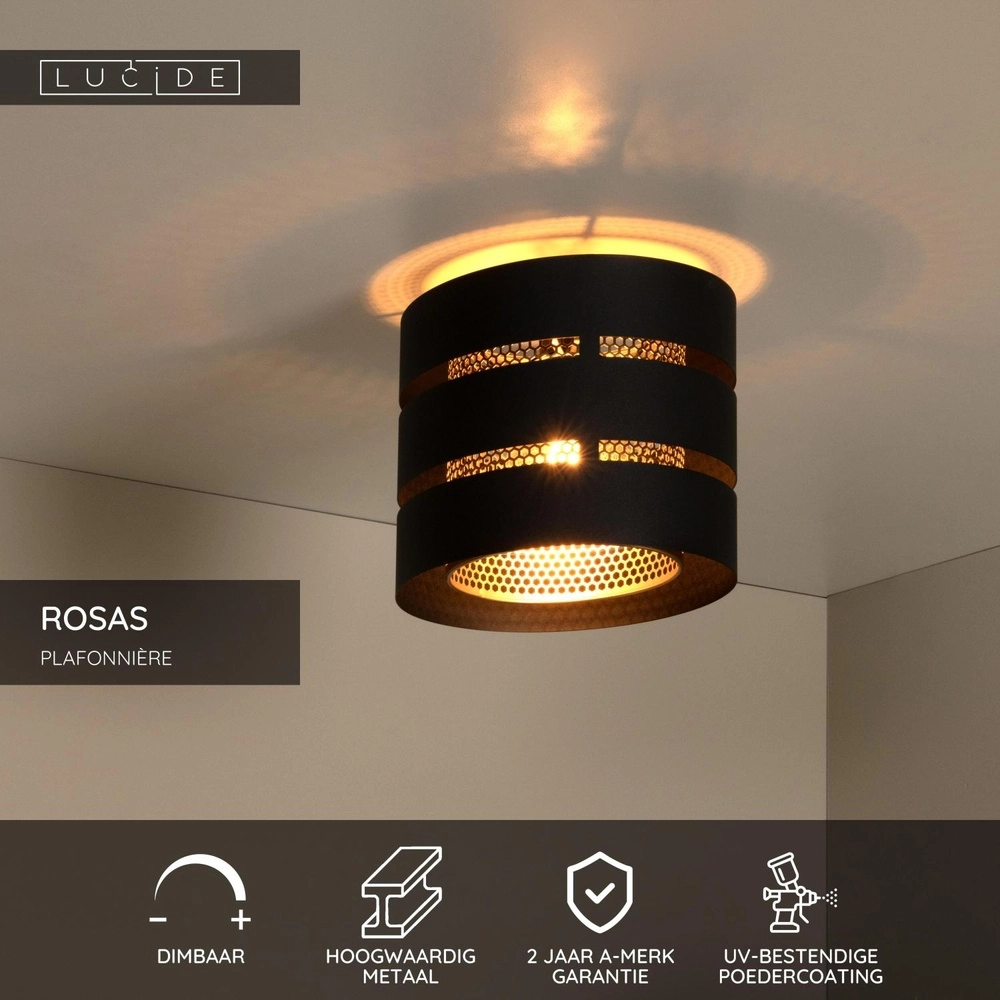 Deckenlampe Rosas Ø 26 cm schwarz mit Gold Lucide 5411212211804
