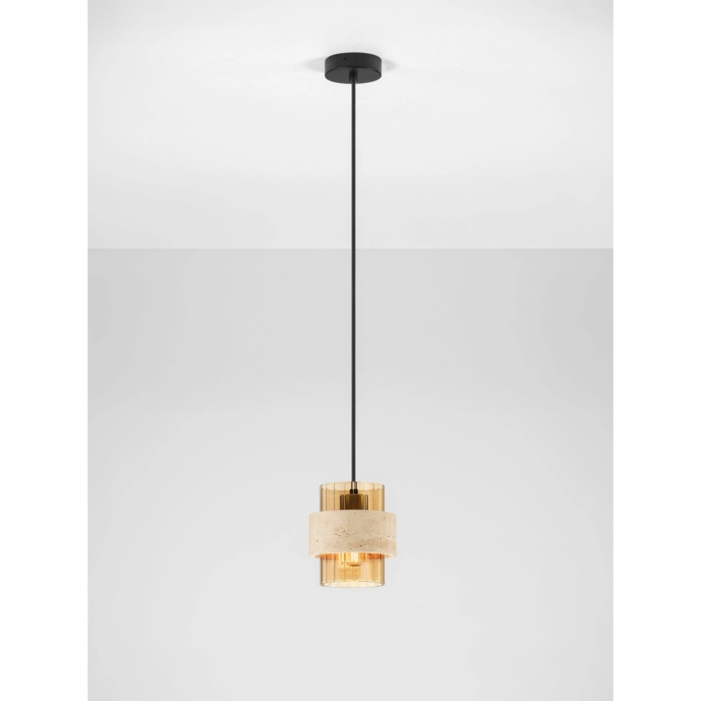Moderne Pendellampe Melony Bernsteinglas mit sandbraunem Lyora 5212063501249