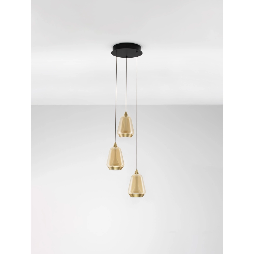 Design-Pendelleuchte Alish 3-flammiges Braunglas Lyora 5212017477712