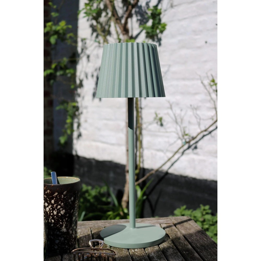 Wiederaufladbare Tischlampe Justine Grün mit Ladestation Lucide 5411212272225