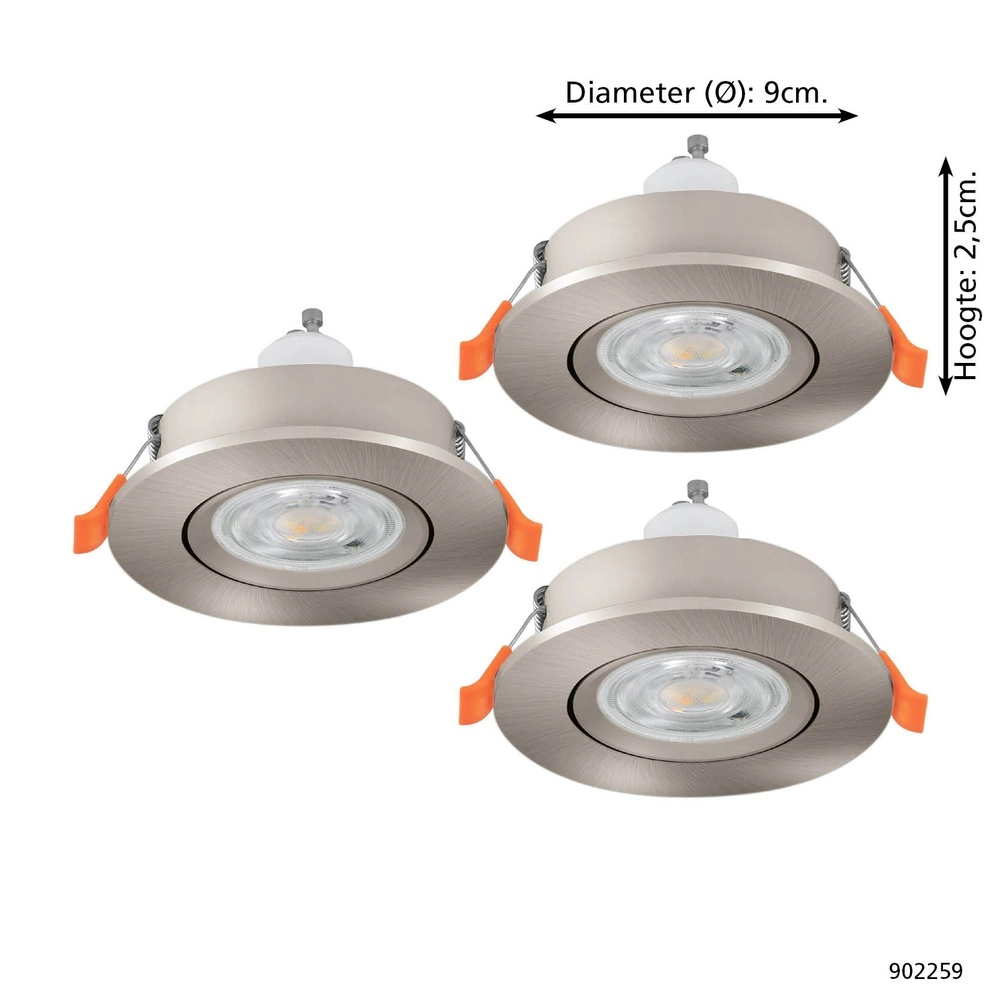 Set mit 3 Einbaustrahlern Barranco nickel Ø 9cm - 4,5W - 4000K Eglo 9008606359387