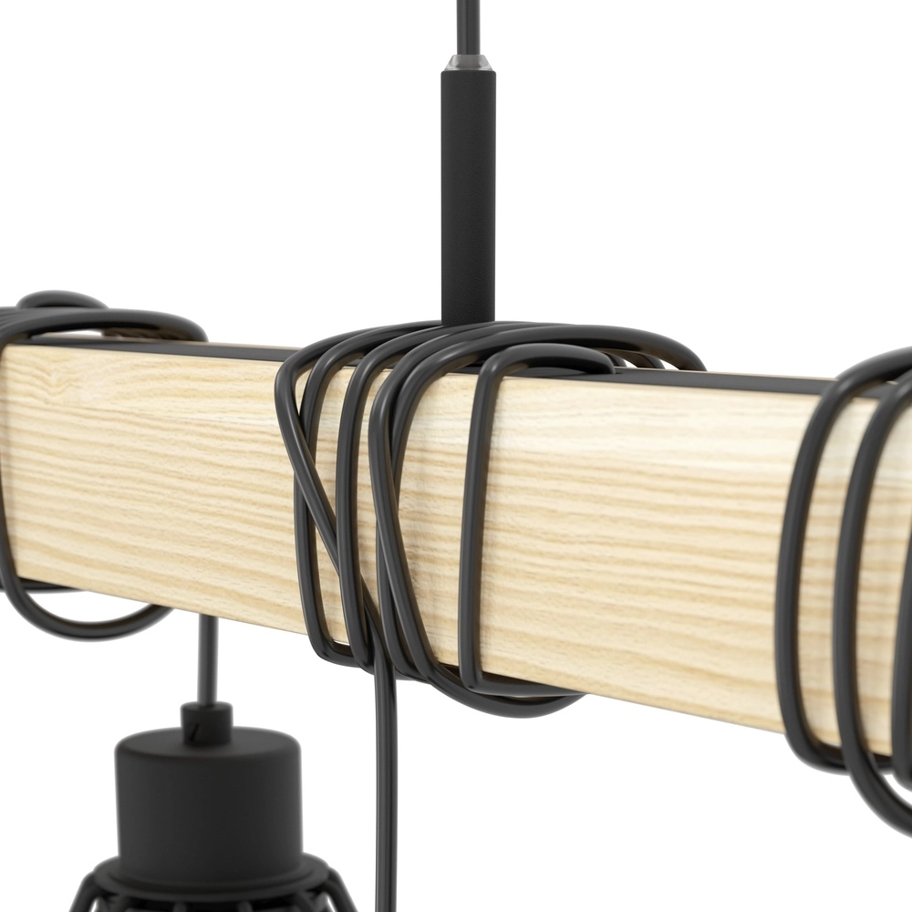 9-Licht Pendellampe Townshend 5 Speisesaal – schwarz mit Holz Eglo 9002759440770
