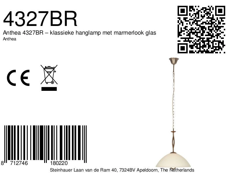 Klassische Pendellampe Anthea 1-Licht Bronze Steinhauer 8712746180220