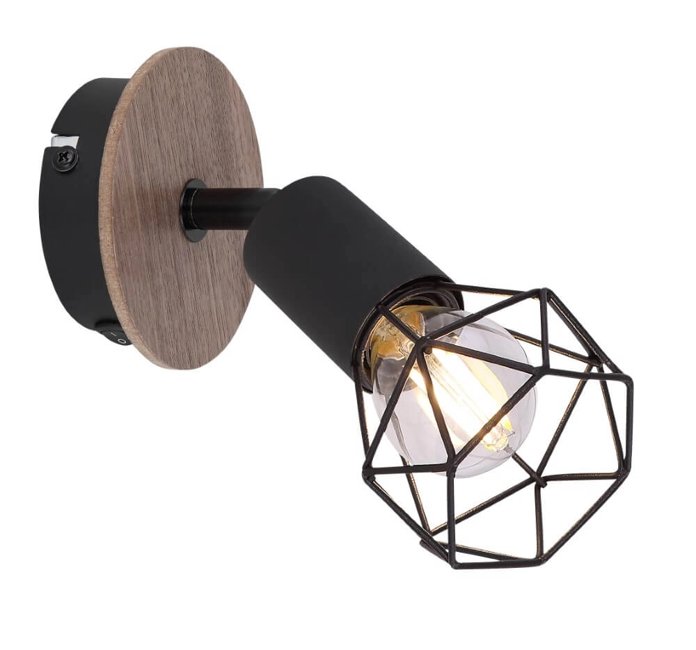Design-Wandleuchte Xara I schwarz mit Holz