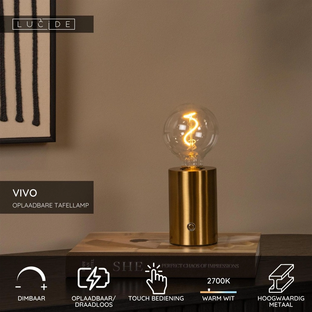 Wiederaufladbare Tischlampe Vivo Gold Lucide 5411212520845