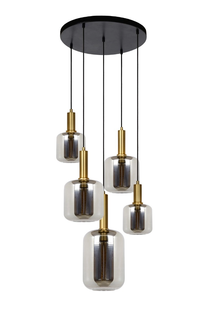 5-Licht Pendellampe Joanet Ø 66 cm Gold mit Rauchglas Lucide 5411212451439