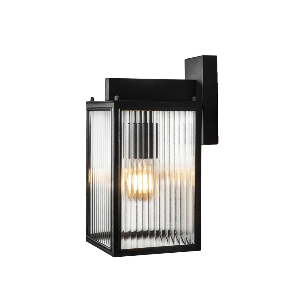 Wandlampe Carpi Schwarz mit geripptem Glas