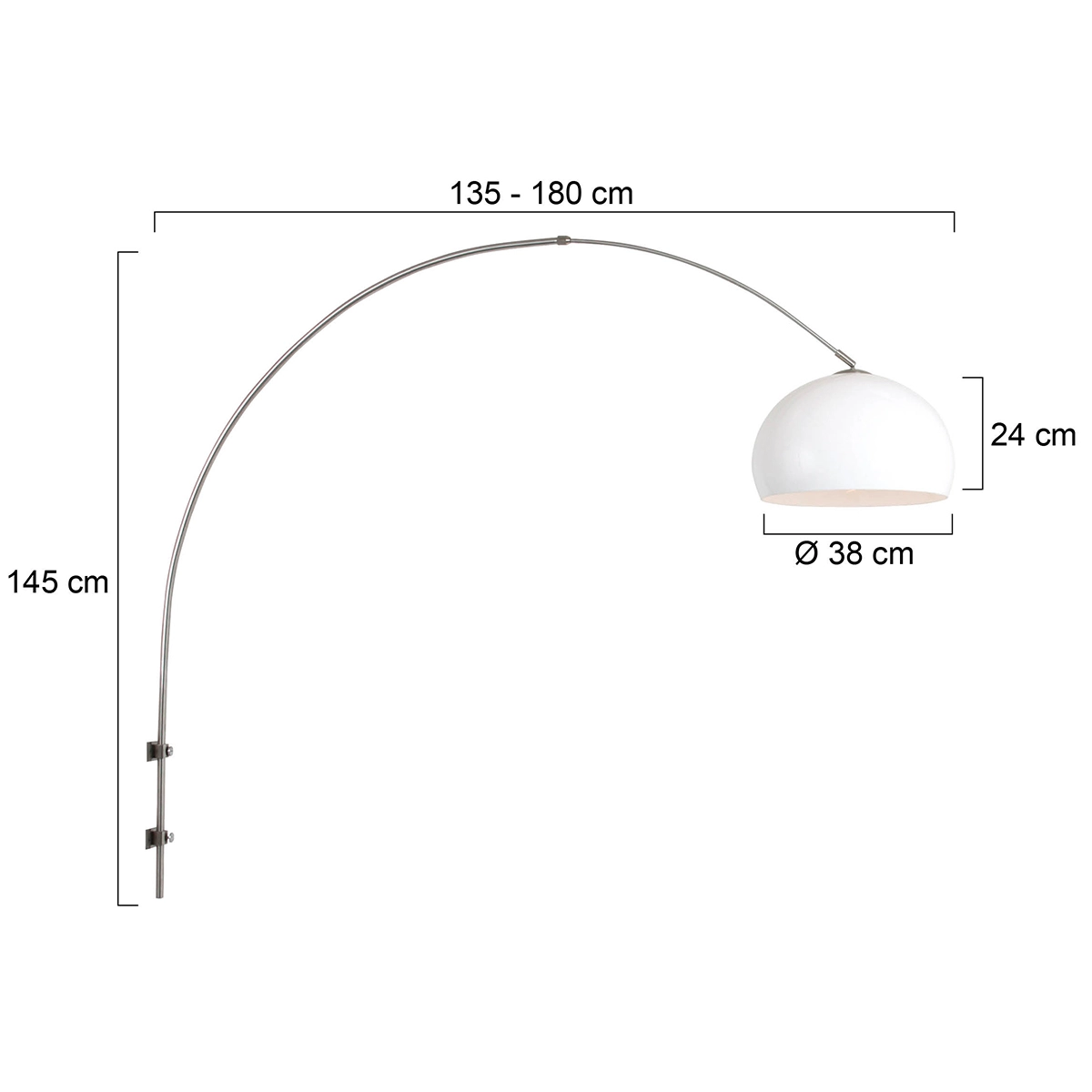 Wandbogenlampe Sparkled Edelstahl mit weißem Lampenschirm Steinhauer 8712746146707