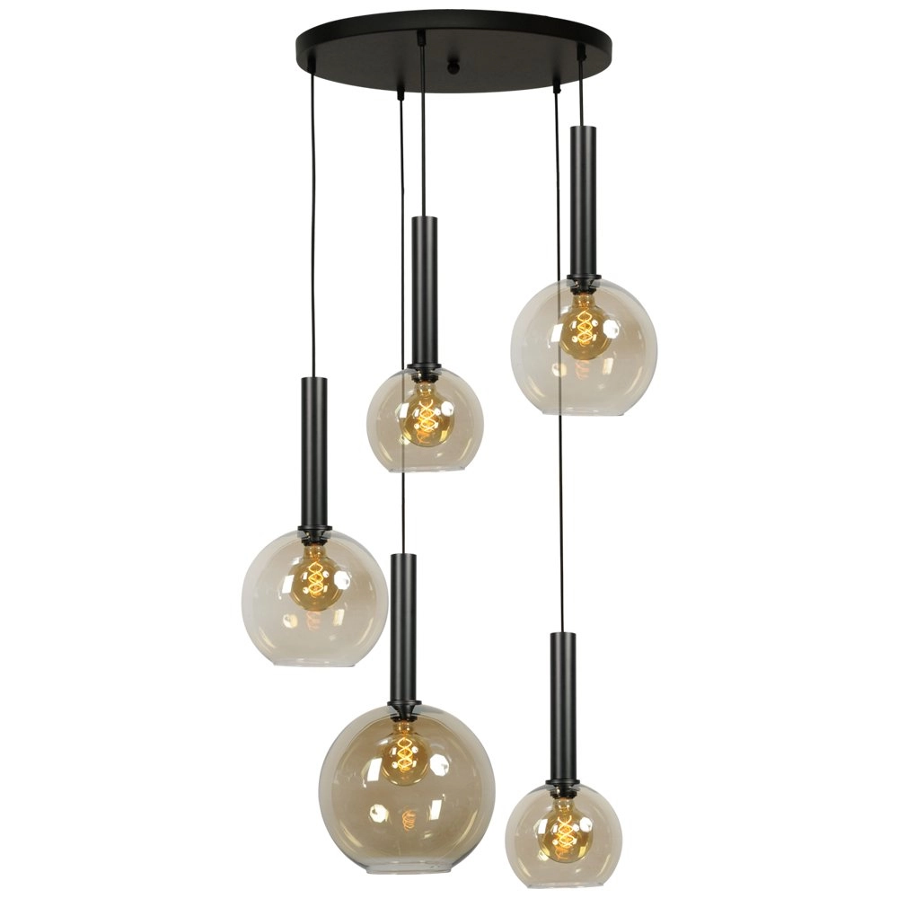Schwarze Hängelampe Bella 5 Lichter mit Glaskolben