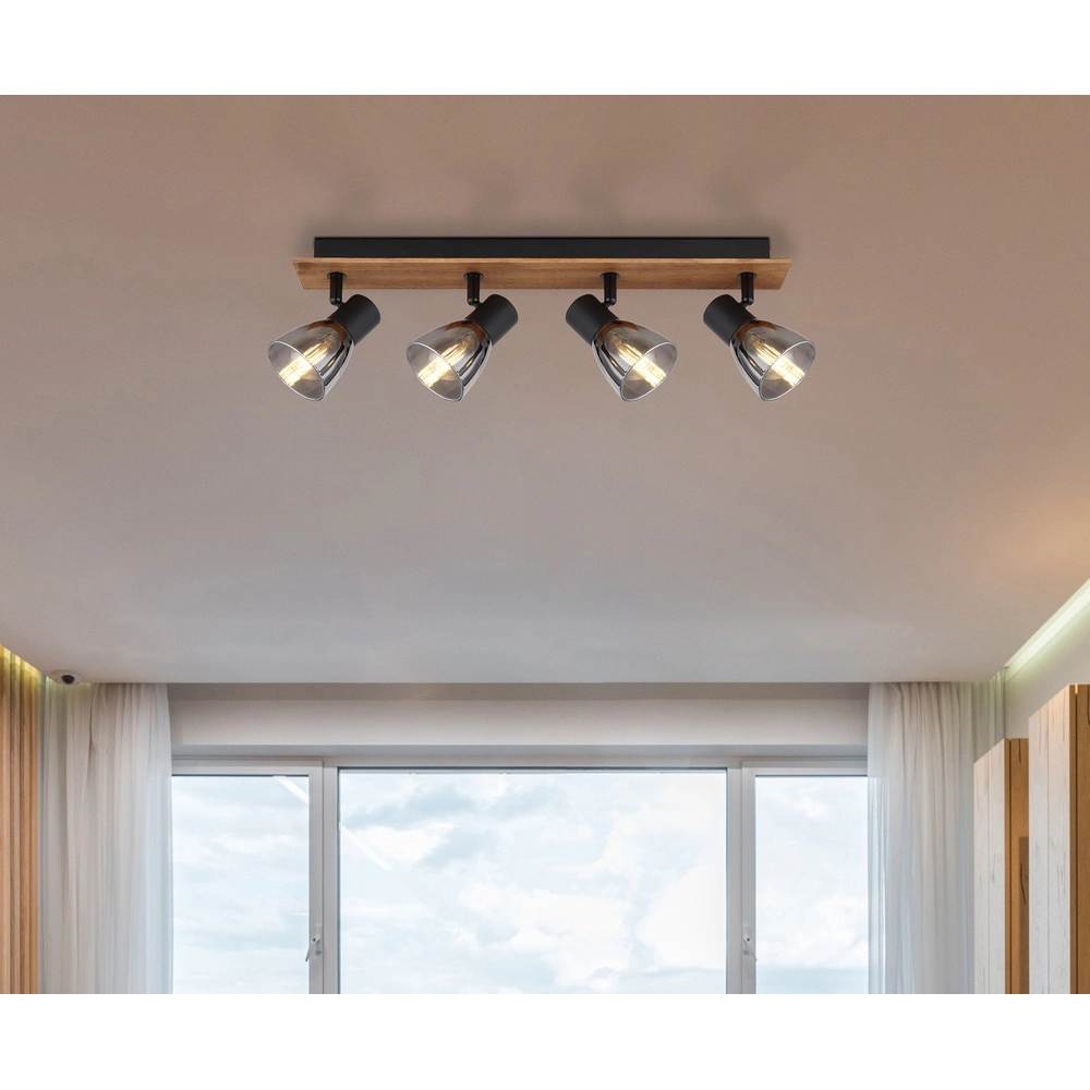 Deckenlampe Claude 4-hell schwarz mit Holz Globo 9007371434213
