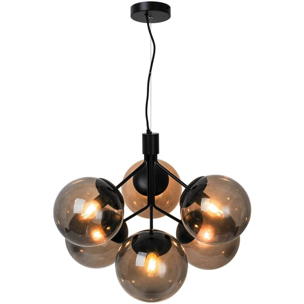 6-flammige Pendelleuchte Ivona schwarz mit Rauchglas Nordlux 5704924005336